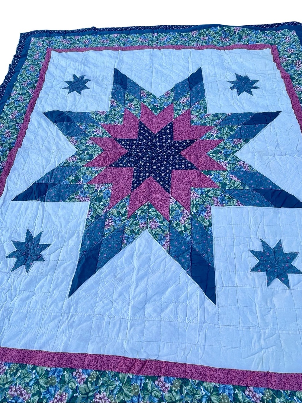 Vintage Handmade Lone Star Patchwork Quilt Bedding 94” x 86.5” Queen - Picture 7 of 9